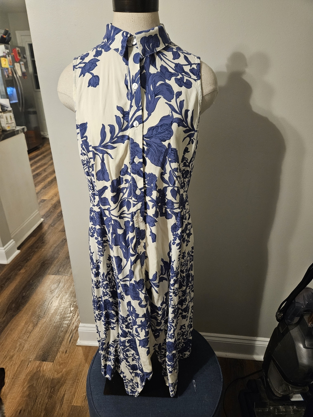 MSK White and Blue Floral Maxi Shirt Dress